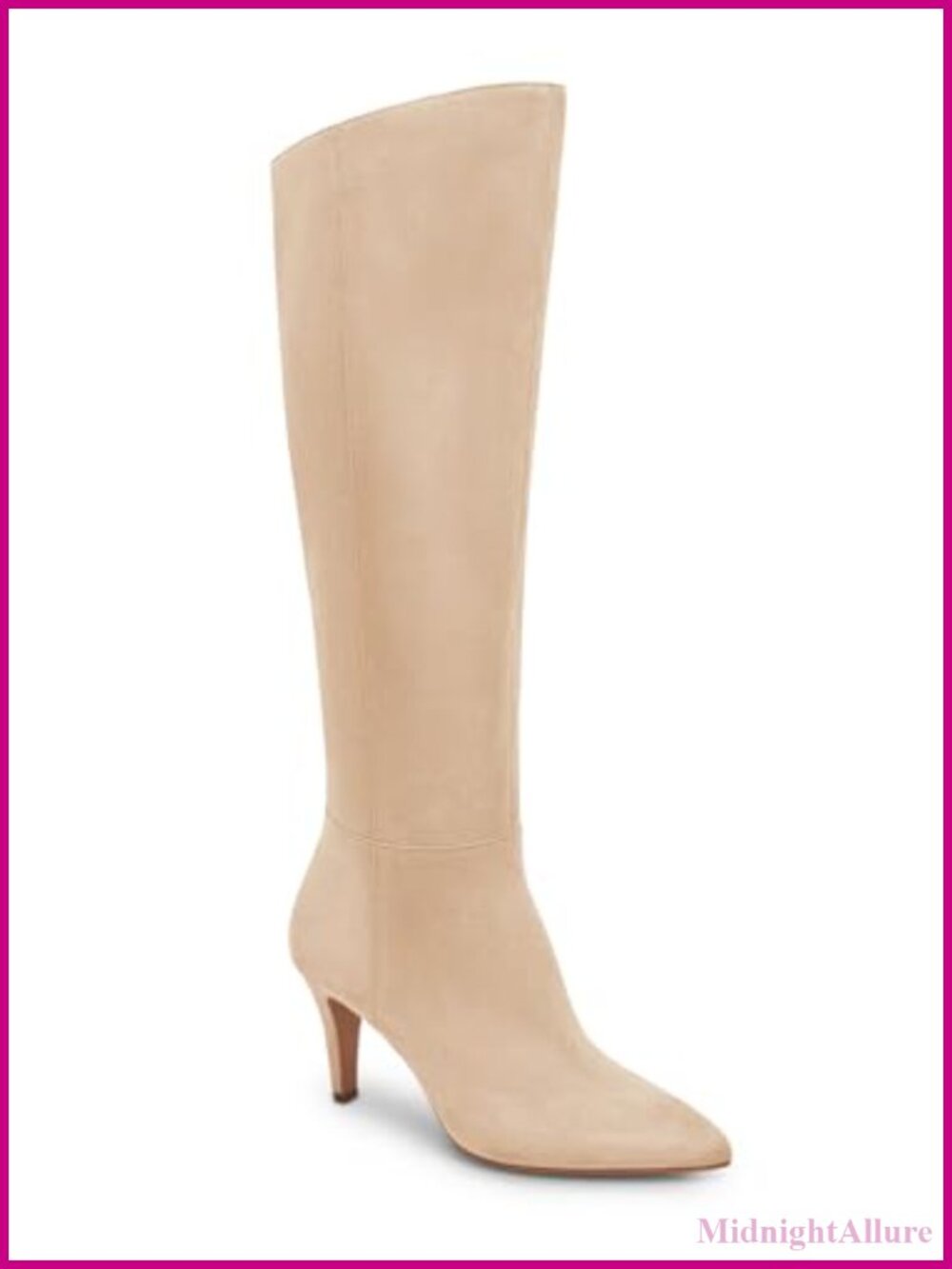 Womens Wide Calf Knee High Boots Stiletto Heel Pointed Toe Faux Suede